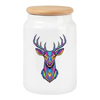 Neon Antler Artwork Deer - Cookie Jar with Wooden Lid - white - Front