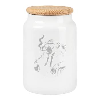 Cigar Ape in Suit - Cookie Jar with Wooden Lid - white - Front