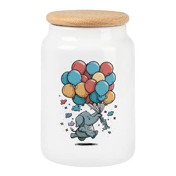 Ballon Elefant Fantasie - Keksdose mit Holzdeckel - Weiß - Vorne