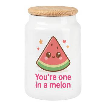 Kawaii Melonen Motiv - Keksdose mit Holzdeckel - Weiß - Vorne