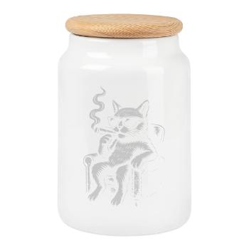Cool Cat Lounger avec Cigare - Boîte à biscuits avec couvercle en bois - blanc - Devant
