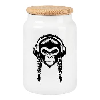 Chemise minimale Monkey Head Lines Art Edition - Boîte à biscuits avec couvercle en bois - blanc - Devant