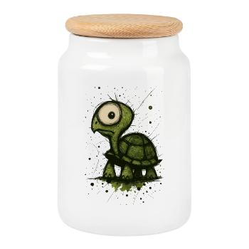 Lustige Schildkröte mit großen Augen – Comic Splash - Keksdose mit Holzdeckel - Weiß - Vorne