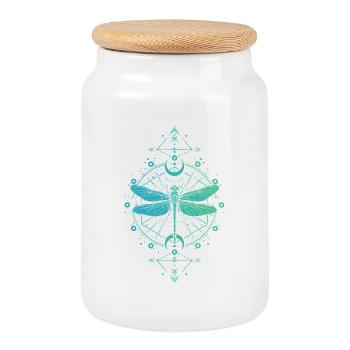 Astronomie - Libellule Mandala Bleu Turquoise - Boîte à biscuits avec couvercle en bois - blanc - Devant