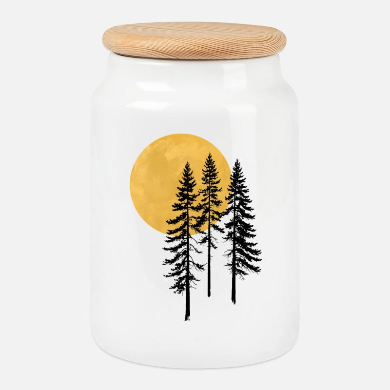 Sunset Pine Silhouette - Keksdose mit Holzdeckel - Weiß