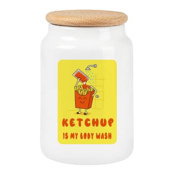 Ketchup Is My Body Wash – Pommes Fun - Keksdose mit Holzdeckel - Weiß - Vorne