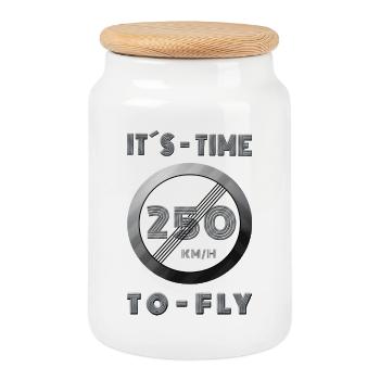 250 KM/H Time to fly - Cookie Jar with Wooden Lid - white - Front