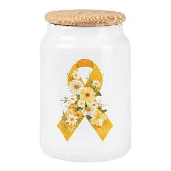 Endometriose Gelbe Schleife mit Blumen Design - Keksdose mit Holzdeckel - Weiß - Vorne