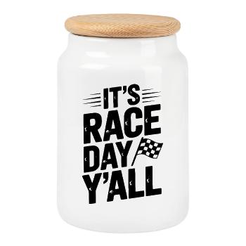 C’est le jour de la course - Boîte à biscuits avec couvercle en bois - blanc - Devant
