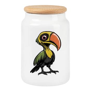 Toucan oiseau Halloween bande dessinée drôle - Boîte à biscuits avec couvercle en bois - blanc - Devant