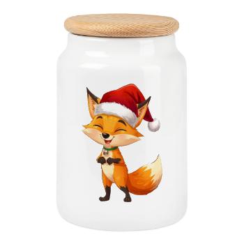 Renard au chapeau de Père Noël - Boîte à biscuits avec couvercle en bois - blanc - Devant