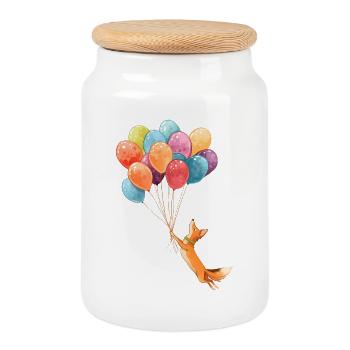 Fliegender Fuchs mit bunten Ballons - Keksdose mit Holzdeckel - Weiß - Vorne