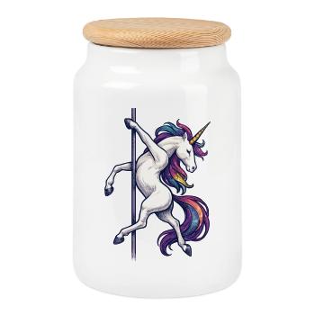 Pole Dance Unicorn Pole Dancer Pole Gift - Cookie Jar with Wooden Lid - white - Front