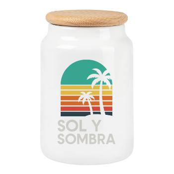 Sol et Ombre Palmier Sunset - Boîte à biscuits avec couvercle en bois - blanc - Devant