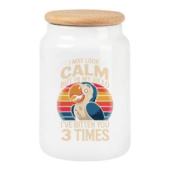  Papagei Spruch I May Look Calm But In My Head Ive - Keksdose mit Holzdeckel - Weiß - Vorne