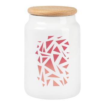 Triangle Pattern - Pink Gradient - Cookie Jar with Wooden Lid - white - Front