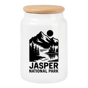 Jasper National Park - Cookie Jar with Wooden Lid - white - Front