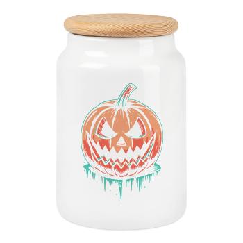 Citrouille néon graffiti Halloween - Boîte à biscuits avec couvercle en bois - blanc - Devant