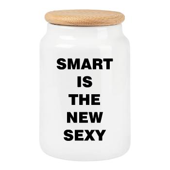 smart_is_the_new_sexy - Cookie Jar with Wooden Lid - white - Front