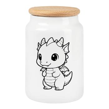 Mignon bébé dragon | Vecteur kawaii et câlin - Boîte à biscuits avec couvercle en bois - blanc - Devant