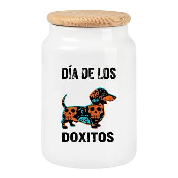 Día de los Doxitos Dachshund - Cookie Jar with Wooden Lid - white - Front