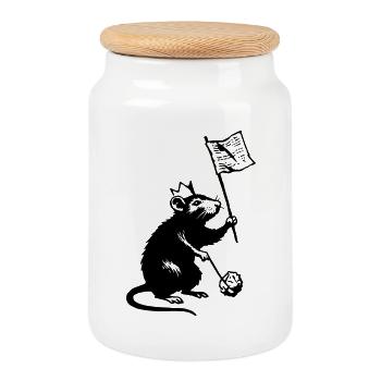 Ratte mit Fahne - Keksdose mit Holzdeckel - Weiß - Vorne