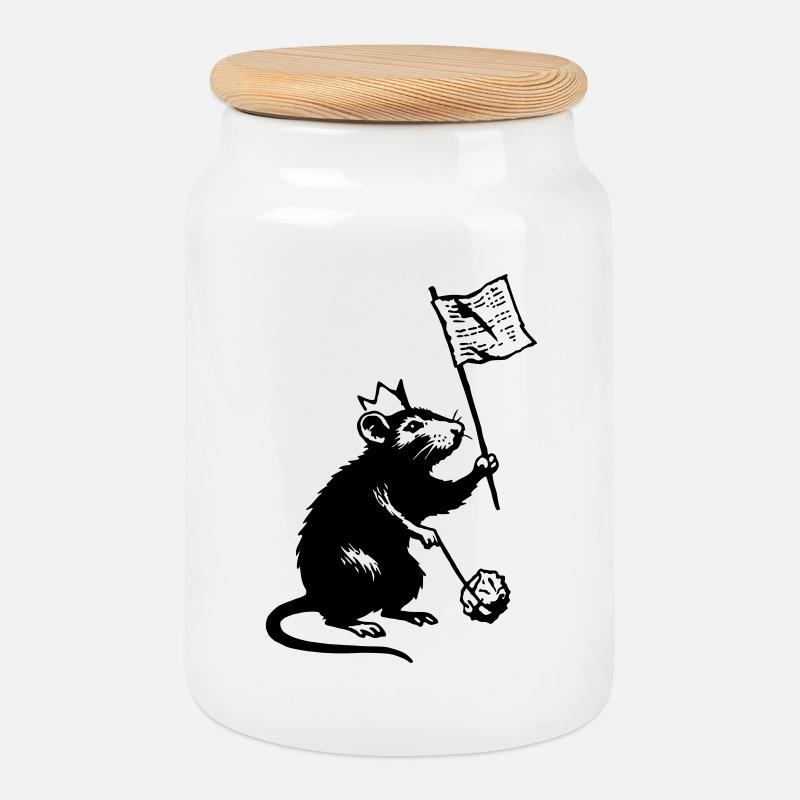 Ratte mit Fahne - Keksdose mit Holzdeckel - Weiß