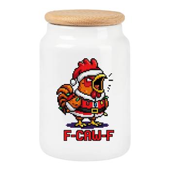 F-CAW-F Crow Christmas Sarcastic Gift - Cookie Jar with Wooden Lid - white - Front