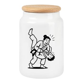 Lancer de judoka - Boîte à biscuits avec couvercle en bois - blanc - Devant
