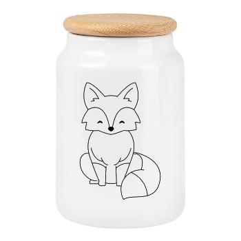 Comic Fuchs in schwarz - Keksdose mit Holzdeckel - Weiß - Vorne