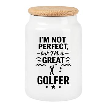 Super Golfer Sport Funny Golf - Cookie Jar with Wooden Lid - white - Front