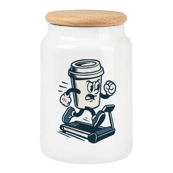 Koffeinhaltige Sprint Kaffeetasse - Keksdose mit Holzdeckel - Weiß - Vorne