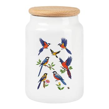 Kingfisher Birds - Cookie Jar with Wooden Lid - white - Front
