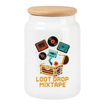 LOOT DROP MIXTAPE Rétro Gaming K7 Vinyle - Boîte à biscuits avec couvercle en bois - blanc - Devant