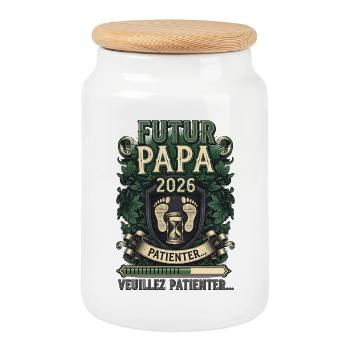 Future Dad 2026 Pregnancy Announcement Humor - Cookie Jar with Wooden Lid - white - Front