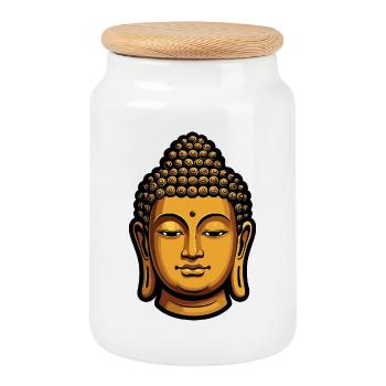 Goldener Buddha Meditation Aura - Keksdose mit Holzdeckel - Weiß - Vorne
