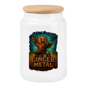 Ginger Metal - Ventilateur en métal design de Noël drôle - Boîte à biscuits avec couvercle en bois - blanc - Devant