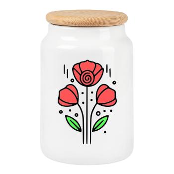 Poppy Poppies Minimalist Line Art 10 - Cookie Jar with Wooden Lid - white - Front