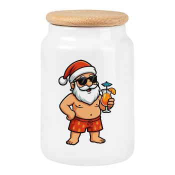 Cocktail Père Noël sur la plage - Boîte à biscuits avec couvercle en bois - blanc - Devant