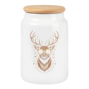 Cerf avec bois et lunettes de soleil - Boîte à biscuits avec couvercle en bois - blanc - Devant