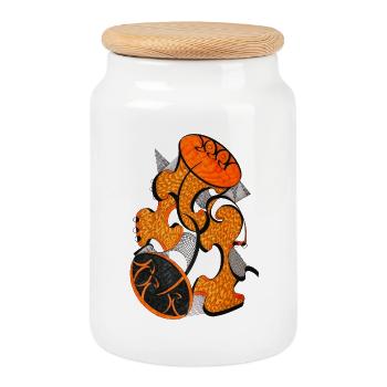Orange Abstract Shape Art - Cookie Jar with Wooden Lid - white - Front