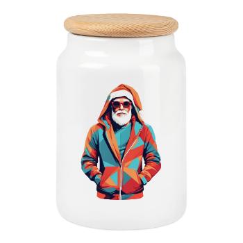 Santa Claus in Hoodie - Keksdose mit Holzdeckel - Weiß - Vorne