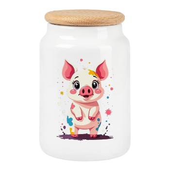Piggy dans une touche de design de couleur - Boîte à biscuits avec couvercle en bois - blanc - Devant