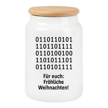 Modèle binaire de code de Noël - Boîte à biscuits avec couvercle en bois - blanc - Devant