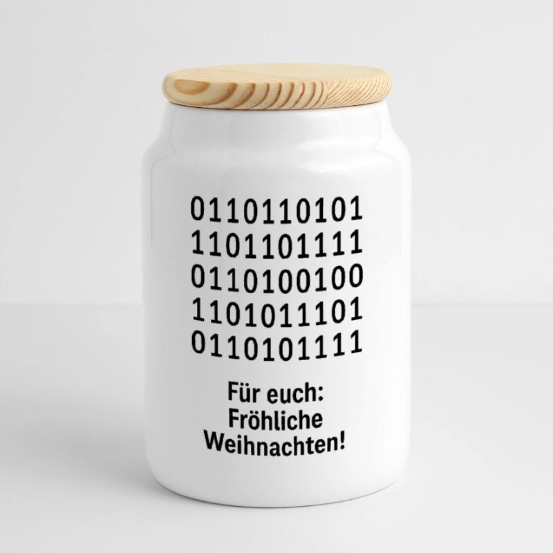 Christmas Code Binary Pattern Cookie Jar with Wooden Lid