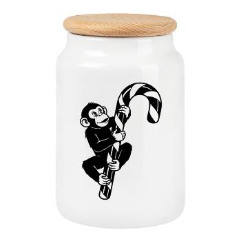 Dessin animé drôle de singe de Noël avec une canne d’orge - Boîte à biscuits avec couvercle en bois - blanc - Devant
