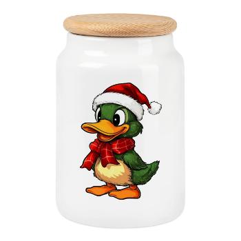 Canards de Noël - Boîte à biscuits avec couvercle en bois - blanc - Devant