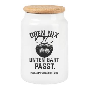 Geiler Typ Mit Bart Und Glatze Bartträger Vollbart - Keksdose mit Holzdeckel - Weiß - Vorne