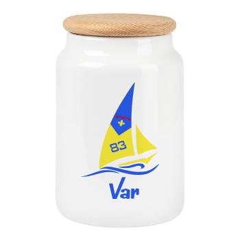 Sailboat Var 83 - Cookie Jar with Wooden Lid - white - Front