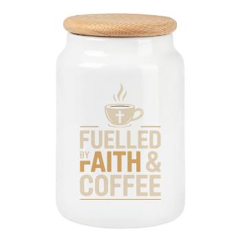 Fuelled By Faith And Coffee Christlich - Keksdose mit Holzdeckel - Weiß - Vorne